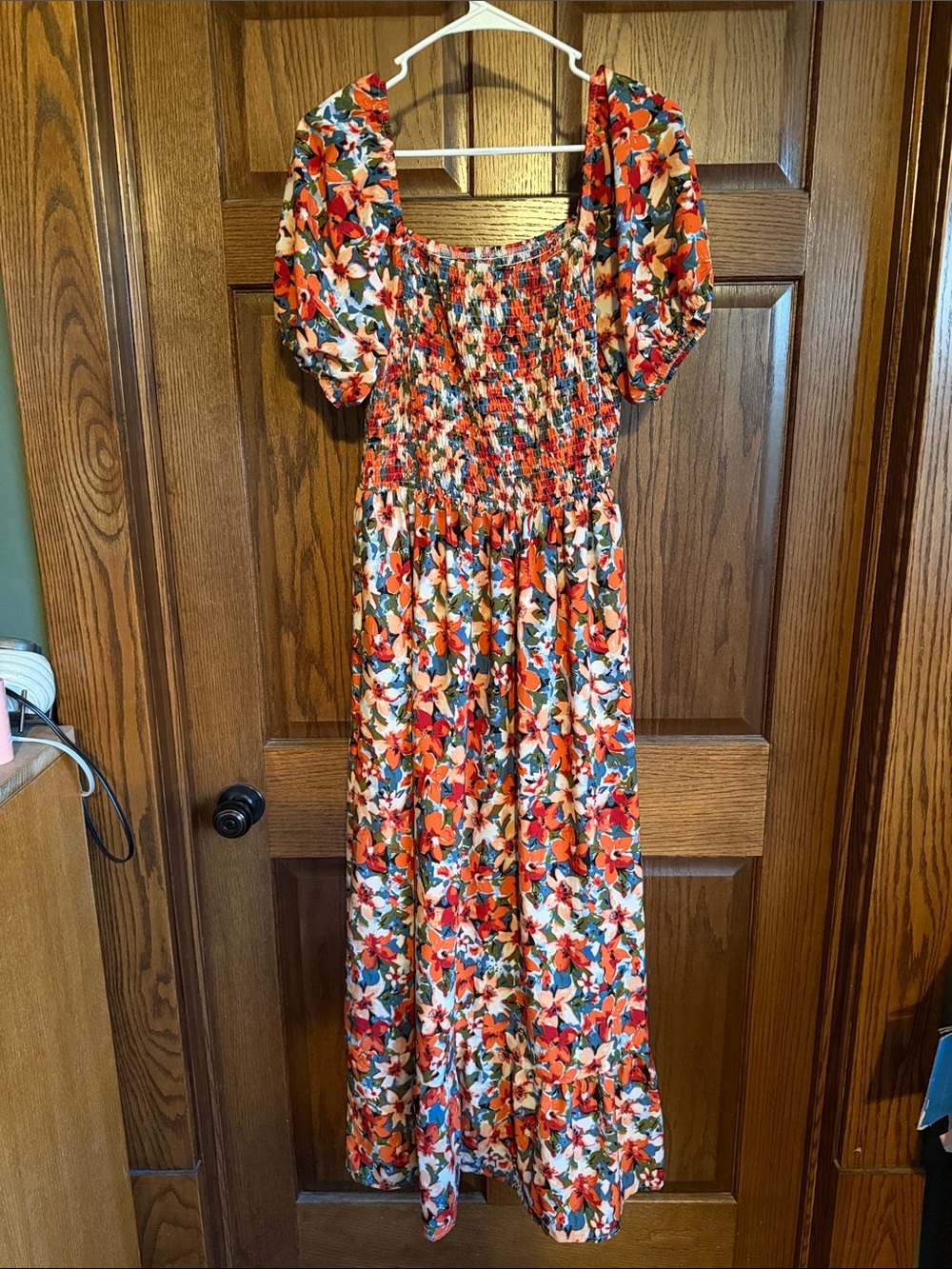 SHEIN Orange Floral Smocked Maxi Dress